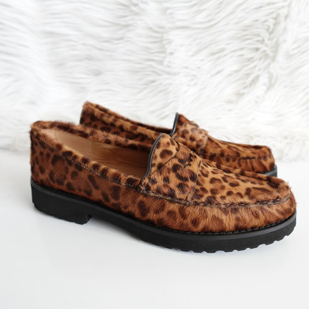 Ann Mashburn Leopard Calf Hair Lightweight Lug Sole Loafer 36.5 US6 Animal Print
